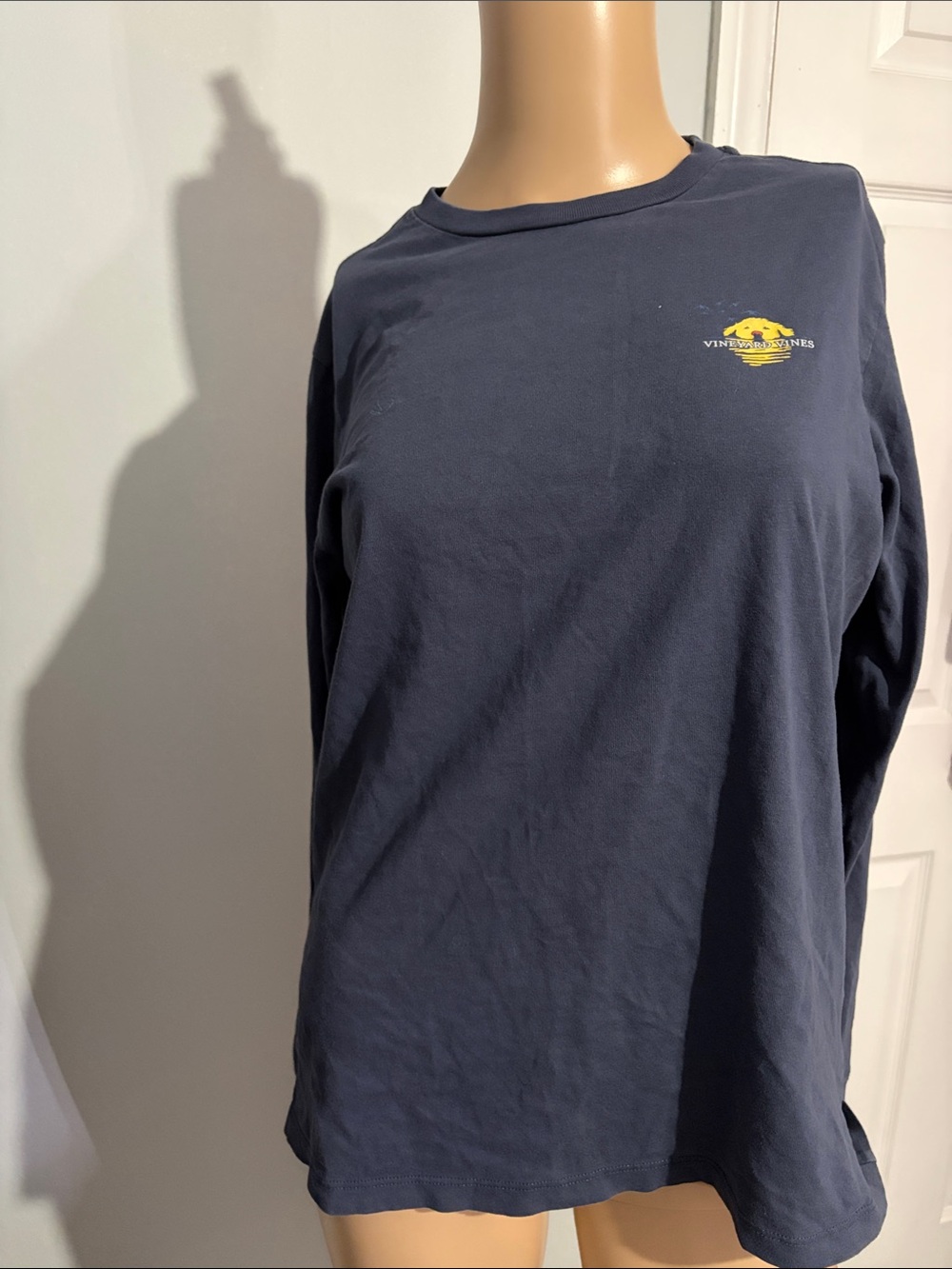 Vineyard Vines Navy Long-Sleeve Tee with Yellow Logo